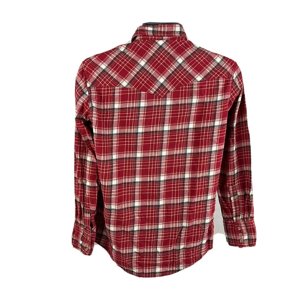 WRANGLER WRANCHER WESTERN FLANNEL SHIRT Pearl Snaps Plaid Cowboy Rodeo Medium